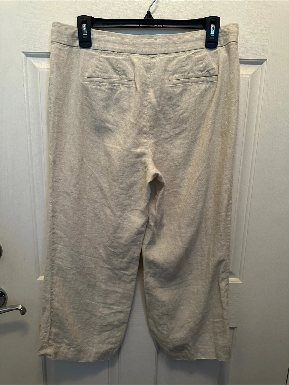 Talbot’s Women's Wide-Leg 100% Linen Cropped Pants in Light Beige Vacation Sz 8